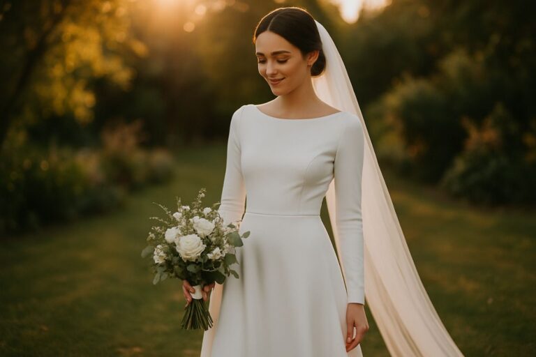 Descubra como o vestido minimalista valoriza a noiva com elegância e autenticidade, sem exageros — menos pode ser muito mais!